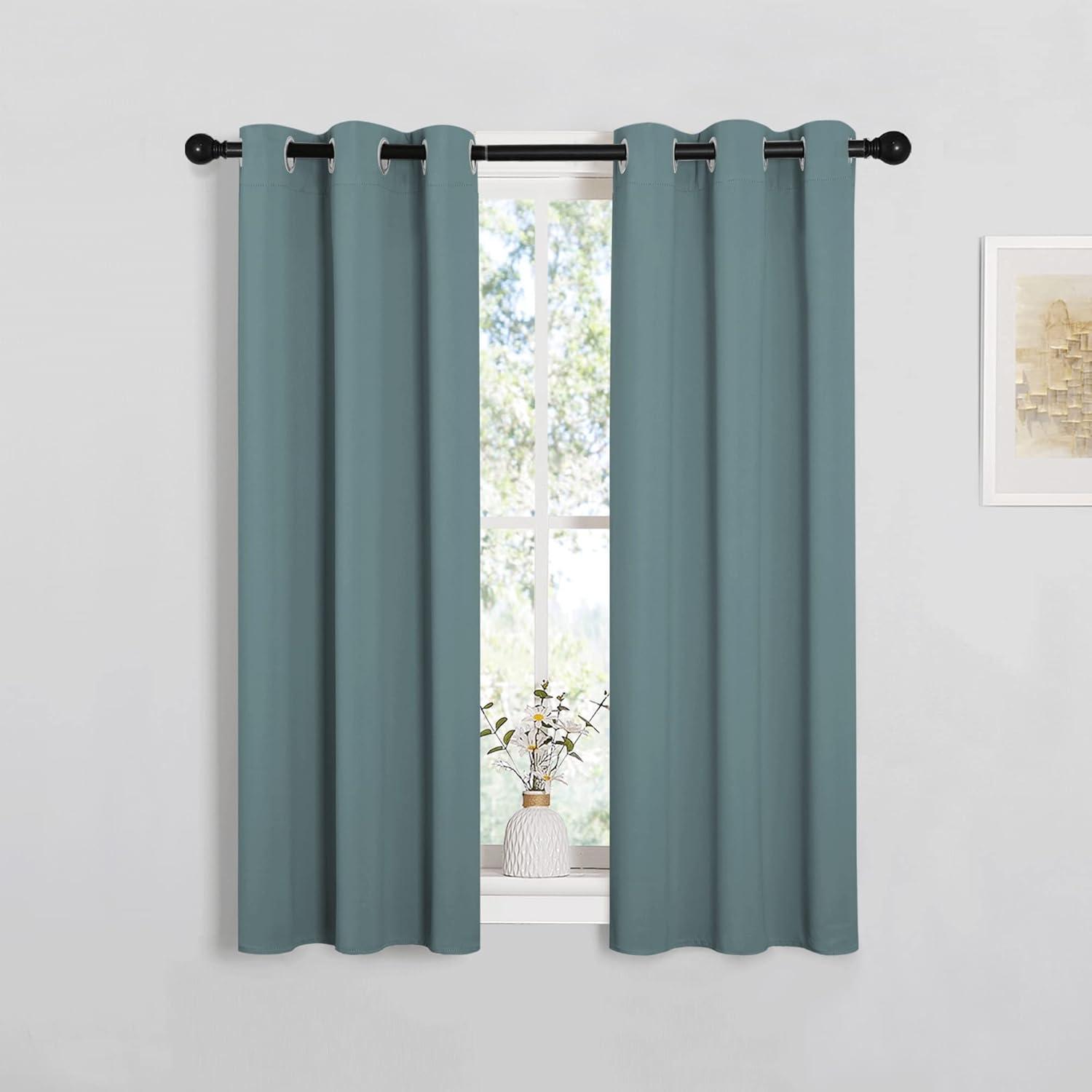 NICETOWN Blackout Curtains - Noise Reducing Thermal Insulated Drape Panels | Greyish Blue, 2 Panels, W29 x L45-Inch
