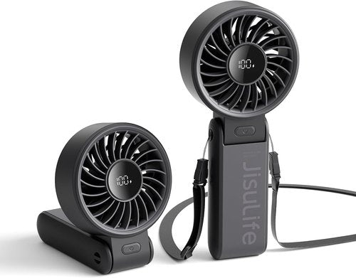 JISULIFE 3-in-1 Hand Fan - Powerful Wind, Rechargeable Power Bank & Flashlight | Portable & Foldable Design