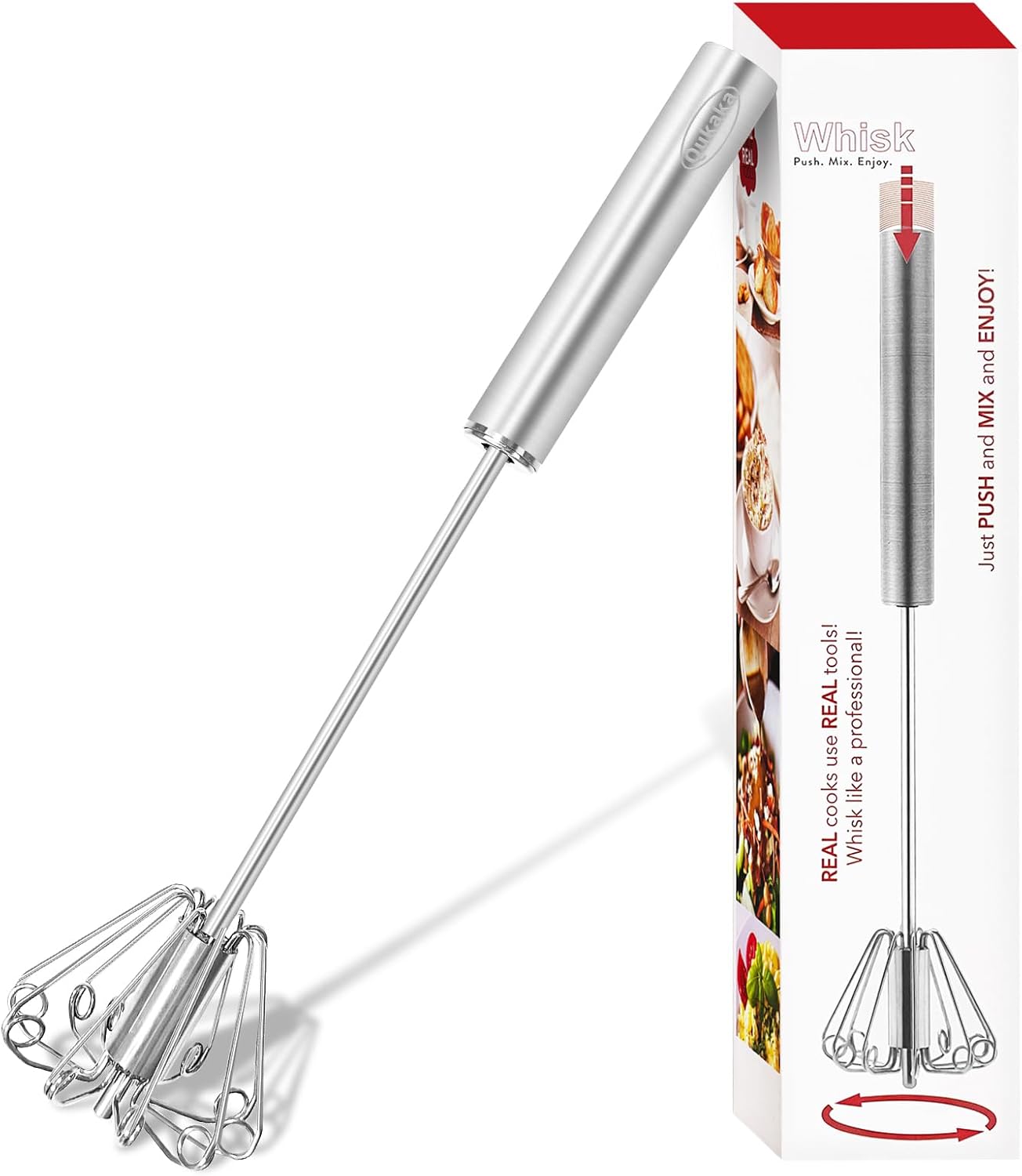 Qukaka Hand Mixer - Stainless Steel Egg Beater & Whisking Tool - 12-Inch Easy Whisk for Cooking