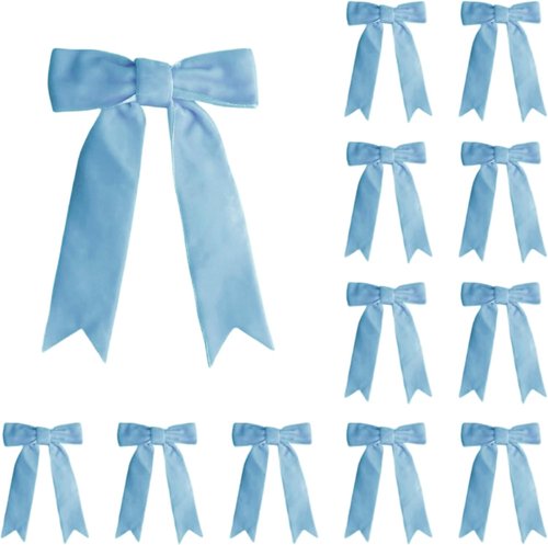 Meseey Velvet Bows - 12 Pcs Dusty Blue Pre-Tied 3.5 Inch Ribbons for Gifts, Weddings & Parties