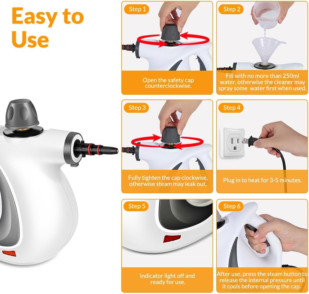 Skiennix Handheld Steam Cleaner - Powerful Pressurized Cleaning with 12 Accessories | Deep Gray