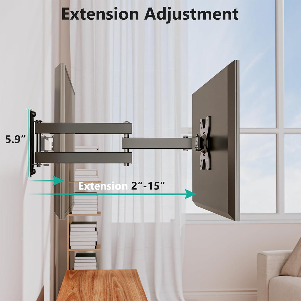 WALI Full Motion TV Wall Mount - 15-Inch Extension Arm for 13-32 Inch LED Screens | Black, 2 Packs