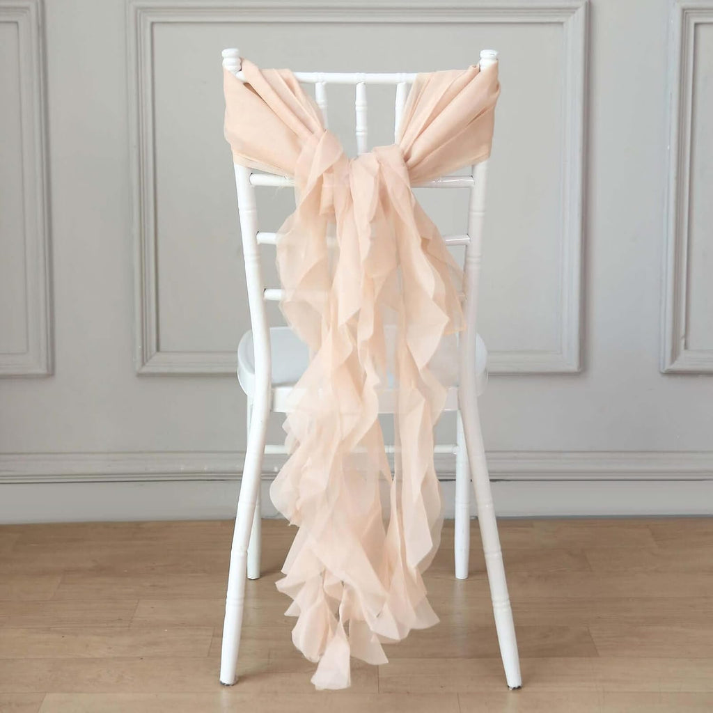 TableclothsFactory Premium Designer Curly Willow Chiffon Chair Sashes - Nude | Perfect for Weddings & Events