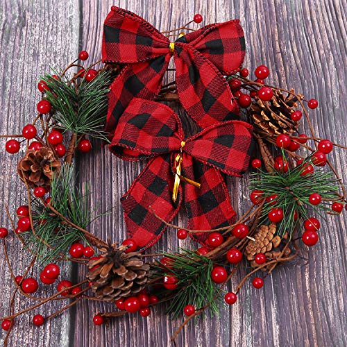 Aneco 16 Pcs Christmas Buffalo Plaid Bows 5x4 in Red Black Hanging Bow (Variation: Red and Black Plaid)