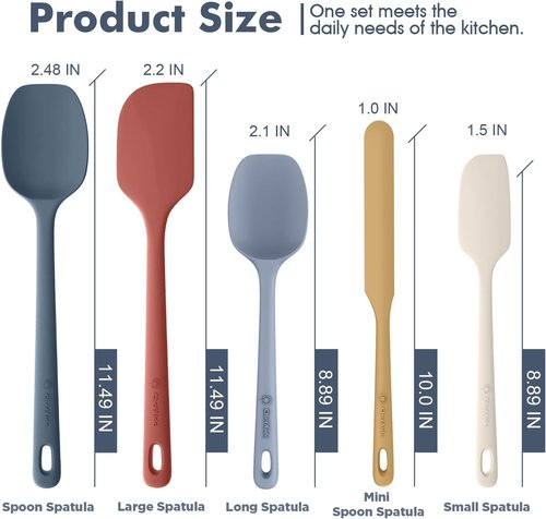 ChefAide Silicone Spatula Set - 5 Pieces, Heat Resistant Up to 600°F, Ergonomic Grip for Nonstick Cookware