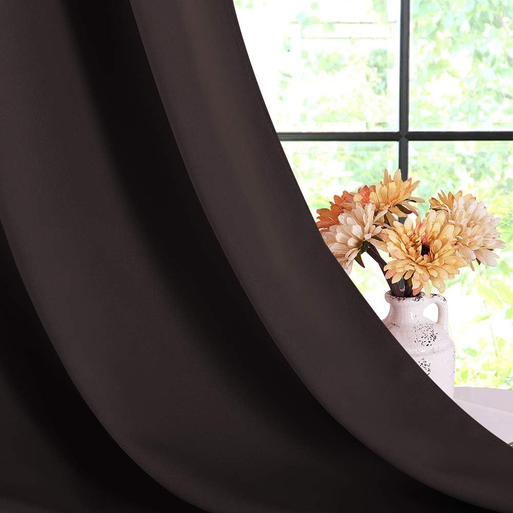 NICETOWN Room Darkening Curtains - Energy Smart Thermal Insulated Grommet Drapes | 34"x54", Toffee Brown
