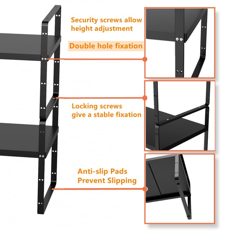Slideep Expandable Counter Organizer Shelf, Stackable Cabinet Shelves Organizer Storage Rack Cupboard Stand Spice Rack for Kitchen Bathroom Pantry Black -2 Set
