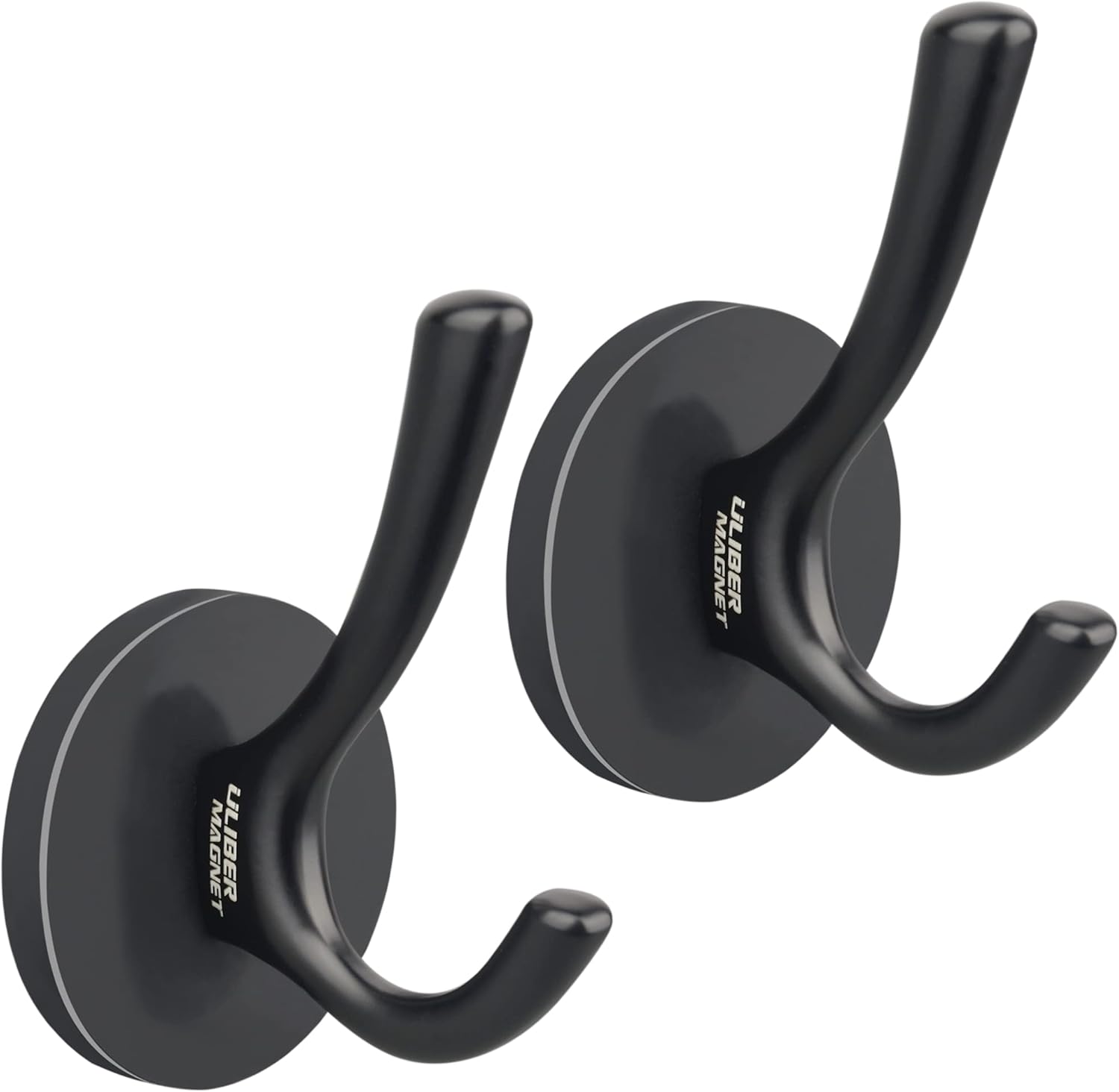 ULIBERMAGNET Heavy Duty Magnetic Double Hooks - Sturdy Coat & Towel Holders, 2 Pack (Black)