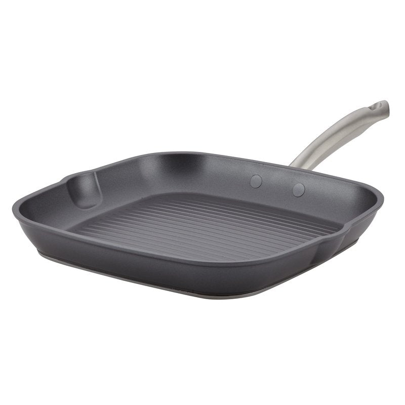 Anolon Accolade Forged Hard Anodized Nonstick Square Grill Pan/Griddle with Spouts, 11 Inch - Moonstone Gray
