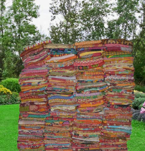 Handmade Vintage Kantha Throw Blanket - Bohemian Cotton Quilt