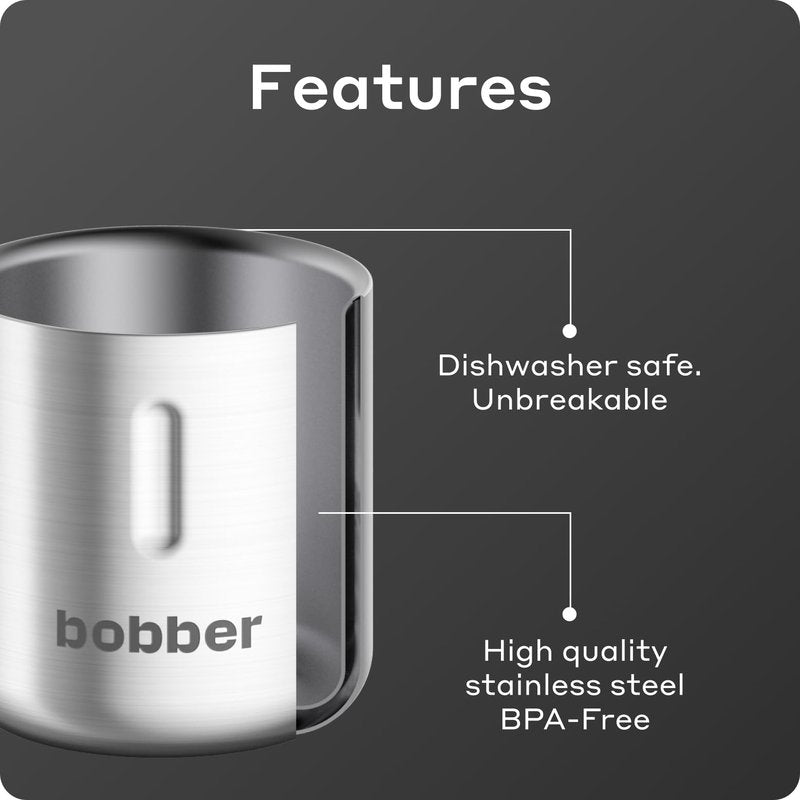 BOBBER Shot - 3.4 oz (100ml) Stainless Steel Double Walled Espresso Cups - Set of 2 Heat Resistant Non Insulated Metal Coffee Cups With Gift Box (Matte)