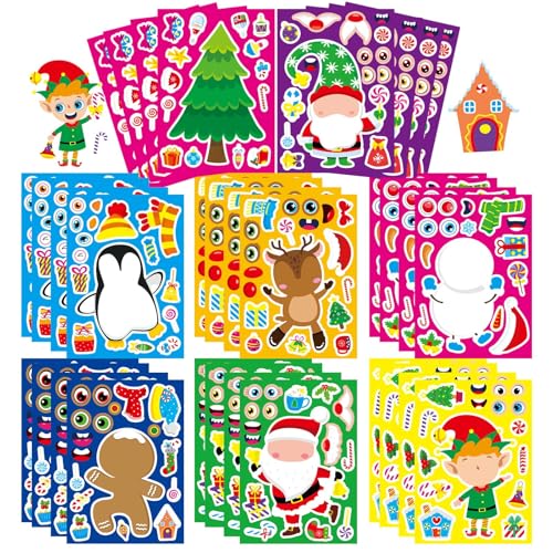 Christmas Mix and Match Stickers for Kids - Make Your Own Holiday Characters, 32 Sheets