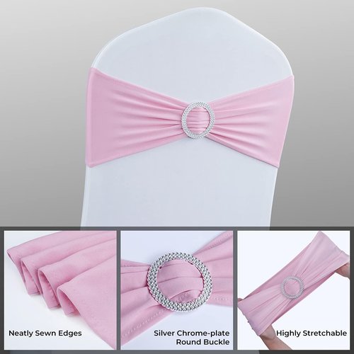 Babenest Spandex Chair Sashes - 50PCS Premium Stretch Covers with Buckle Slider | Pink Elastic Ties for Weddings & Events