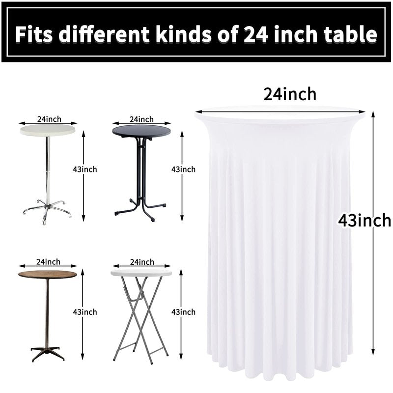 REWOMC 8 Pack White Spandex Round Cocktail Table Skirt, 24"x 43", Wavy Drapes, Stain & Wrinkle Resistant, Perfect for Cocktail Parties, Weddings, Banquets