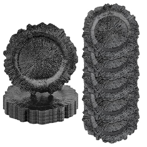 20PCS Black 13-inch Reusable Plastic Charger Plates for Dining & Events