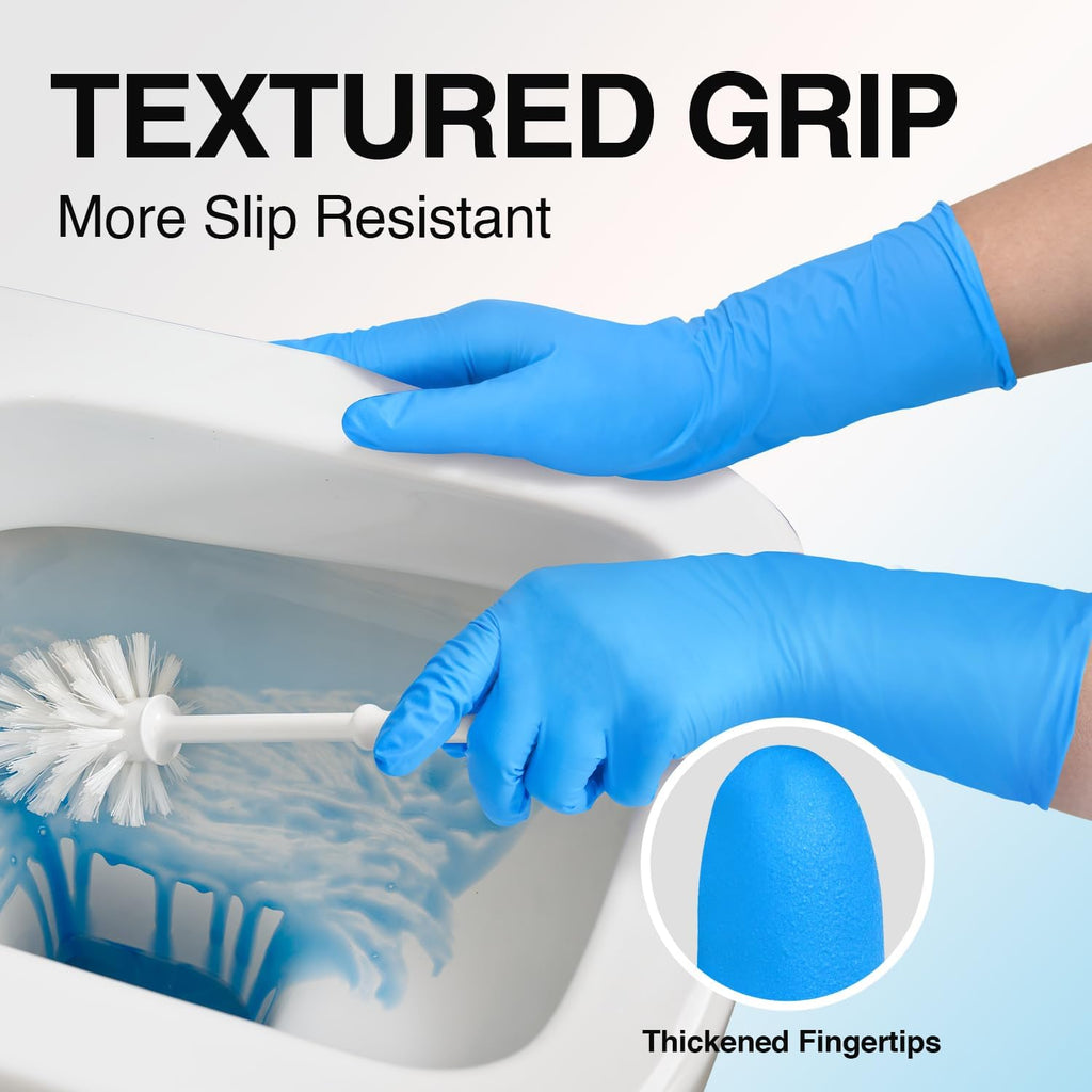 Schneider Nitrile Exam Gloves - 12-Inch Extended Cuff, Medium, 50-Count | Latex-Free, Powder-Free, Blue