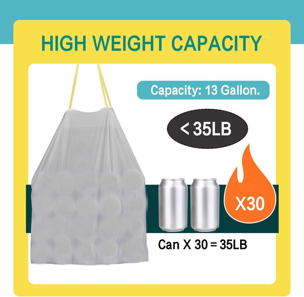 Strong Tall Kitchen Drawstring Trash Bags - 13 Gallon, Unscented, 50 Count | Durable Garbage Can Liners