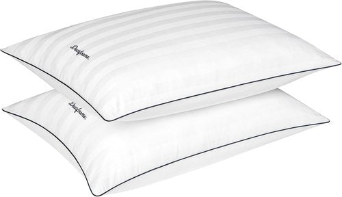 Dearfoams Bed Pillows - Luxurious Cotton Stripe Down Alternative | Set of 2 Standard/Queen Size, Supportive for All Sleep Positions
