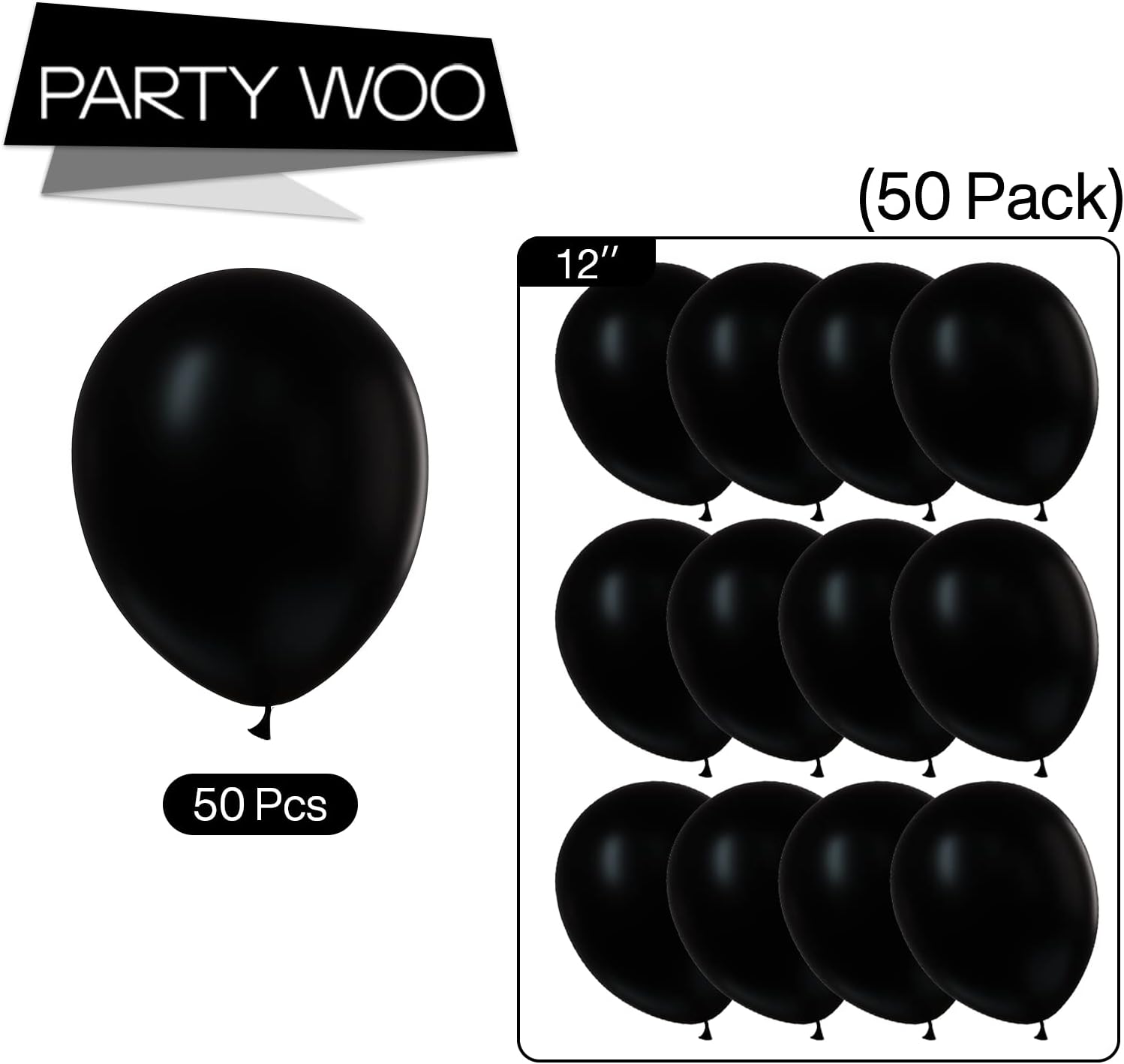 PartyWoo White & Black Balloons - 140 Pcs (18/12/10/5 Inch) for Weddings, Showers & Celebrations