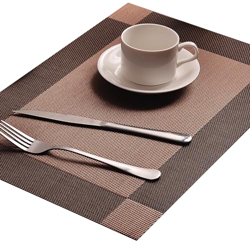 Heat-Resistant Vinyl Table Placemats - 18" x 12" Brown, Set of 6