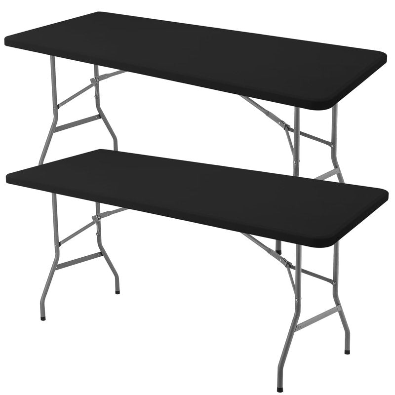 Enjoyidea Fitted Table Cloth Rectangle Table 42x72 Inch-2 Pack Black Elastic Spandex Table Cover-Small Stretch Folding Table Cloths Topper Cap for Kitchen Dining Picnic Patio Outdoor Party Tables
