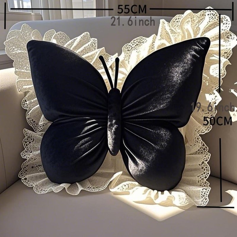 Butterfly Throw Pillow,21.6 inch Velvet Butterfly Decorative Pillow with Lace Trim,Animal Pillow for Couch Living Room Bed,Home Garden Decor (Pink)