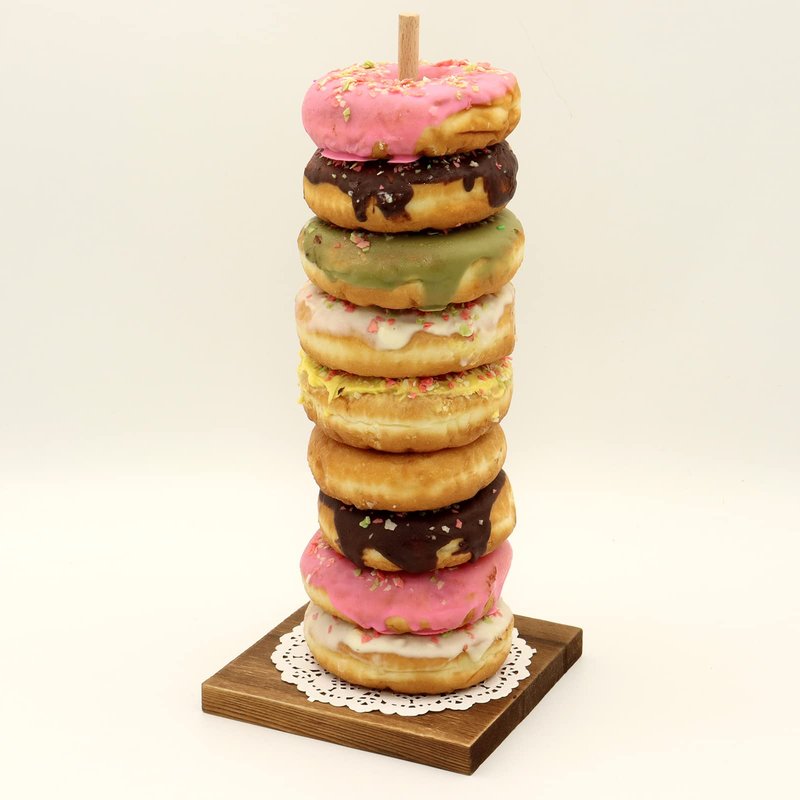 YESSAP Farmhouse Donut Stand with Doilies, 3PCS Wooden Donut Holder Display 27 Donuts, Reusable Bagel Donut Holder Stands for Wedding Birthday Party Decoration Baby Shower