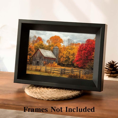 Yesad Yellow Barn Fall Canvas Wall Art, Autumn Fall Room Décor Country Landscape Prints Painting Posters Artwork Farmhouse Decor, Rustic Wall Décor for Living Room Bedroom (Unframed,36”x24”,Barn)