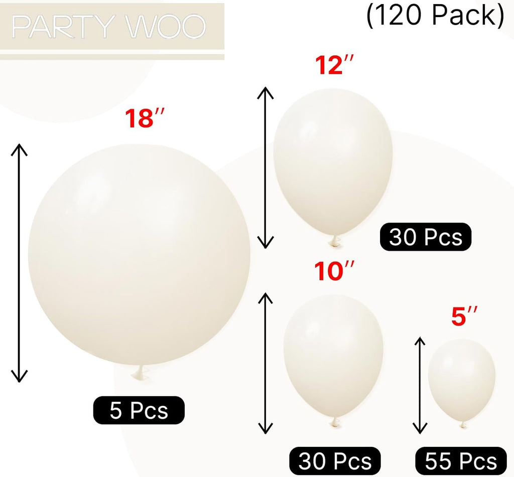 PartyWoo Beige Balloon Arch Kit - 120pcs in 5-18 Inch Sizes for Weddings, Graduations & Baby Showers