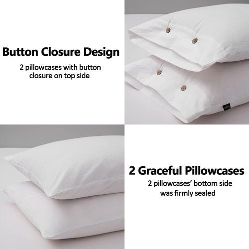MILDLY 100% Washed Cotton King Duvet Cover, Comfortable Simple Style Bedding White Duvet Cover Set, King Duvet Cover Set with Zipper Closure (No Comforter)-King