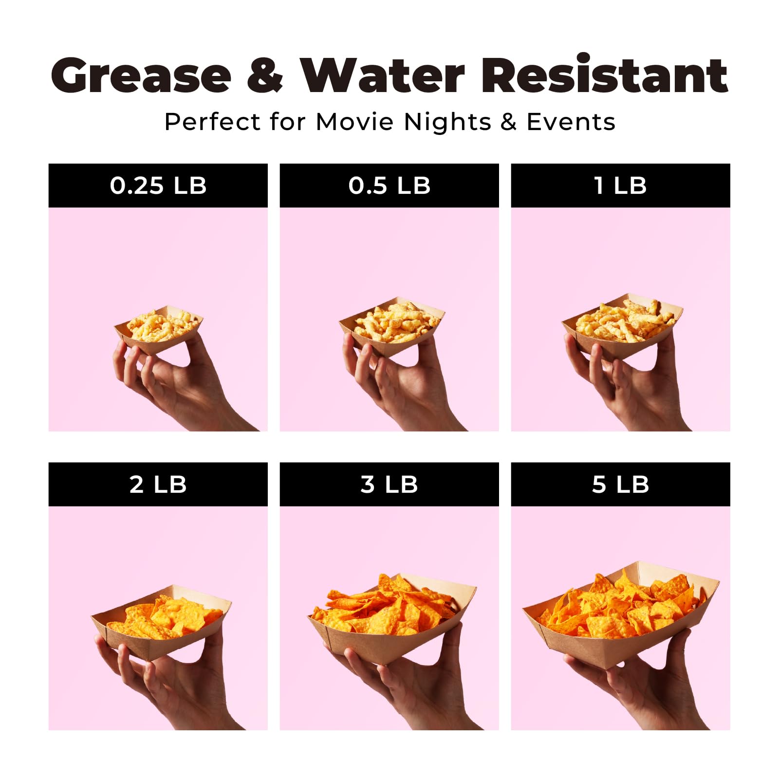 Fit Meal Prep [250 Pack 2 lb Paper Food Boats Heavy Duty Disposable Food Trays, Kraft Brown Nacho Tray for Parties Fairs Picnics Carnivals Holds Tacos Nachos Fries Hot Dogs Grease Resistant