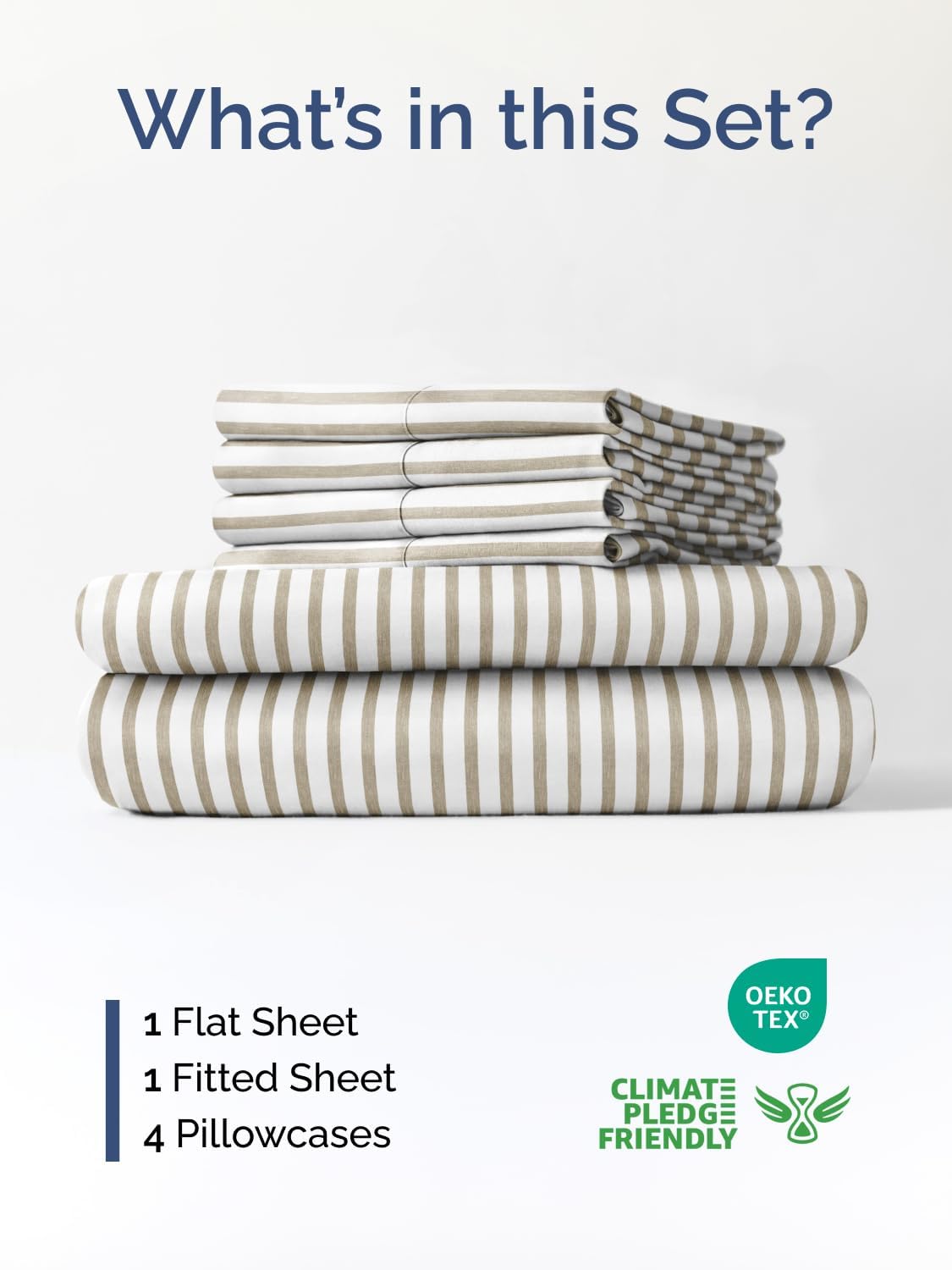 Skiennix Extra Deep Queen Sheet Set - 6 Piece Breathable Cooling Bedding - Soft Wrinkle-Free Beige Stripes