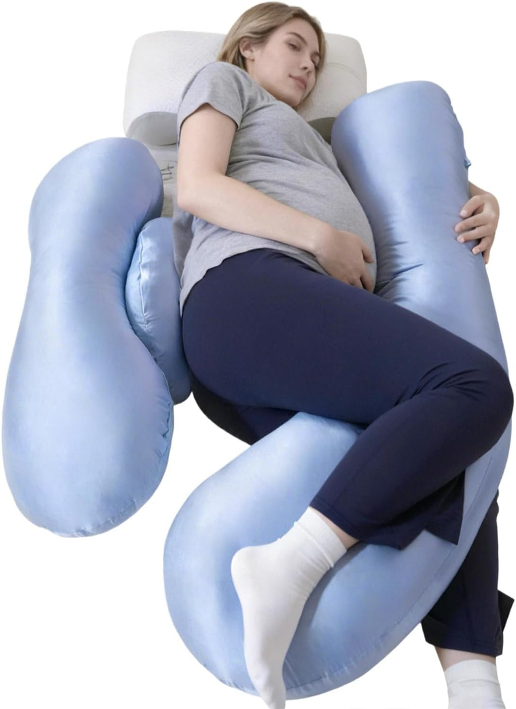 Skiennix Pregnancy Pillow - Adjustable H-Shaped Full Body Support for Side Sleeping | Cooling Cover, Blue
