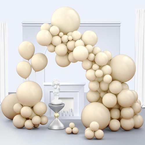 Beige Balloons by [Brand Name] - 150-Piece Pack with 18", 12", 10", & 5" Sizes for Birthday & Wedding Decor