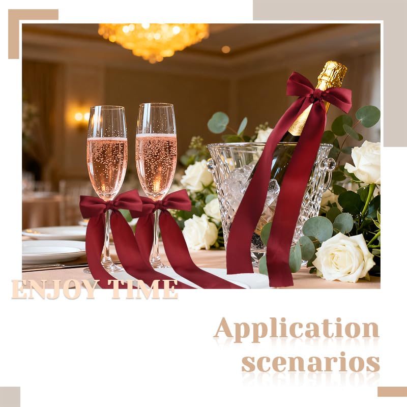 Red Bow for Wine Glasses - Wedding & Bridal Party Decor, Borhmty