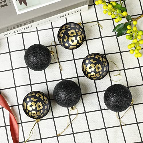 Emopeak Black Gold Leopard Christmas Balls Ornaments - 24 Pack, 2.5 Inch