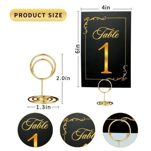 Black Gold Wedding Table Numbers 1-20 With 21 Gold Holders - Set of 21 Table Cards for Wedding Reception