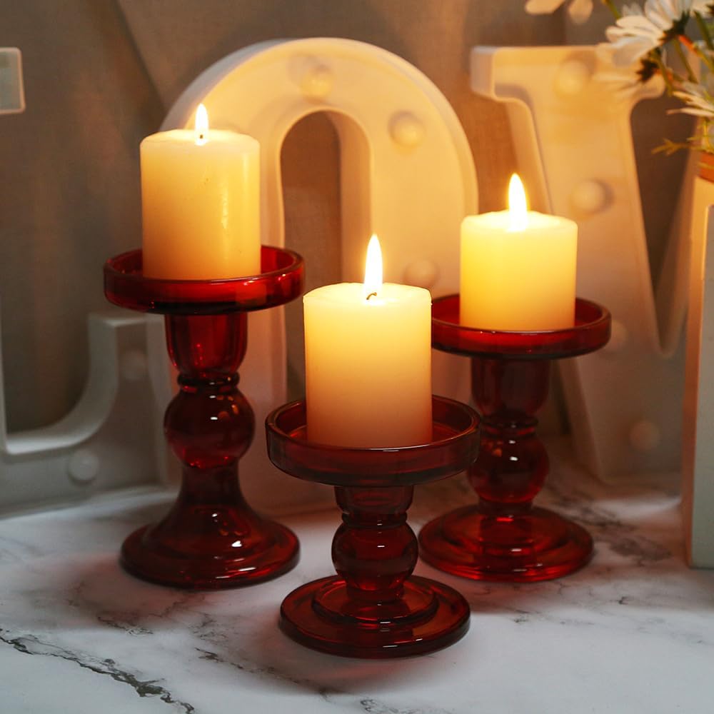 Regine Switzerland 6-Piece Red Glass Candlestick Set - Elegant Crystal Holders for Weddings & Christmas Decor