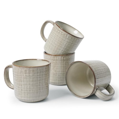 famiware Moonlight Coffee Mug Set of 4, 13oz Mug Set with Linen Finish, Coffee Cup Set with Handle for Latte, Cappuccino, Tea, Hot Cocoa, Microwave and Dishwasher Safe, Summer Sand