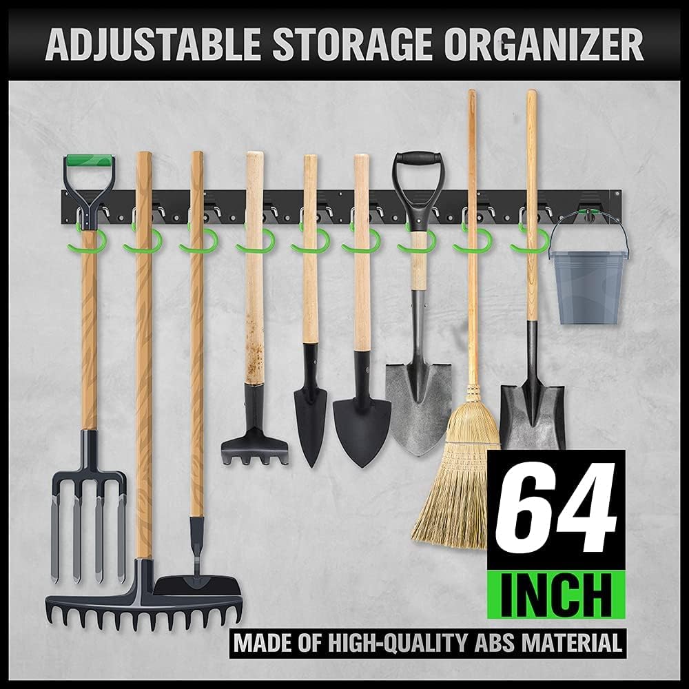 SWANLAKE Adjustable 64-Inch Wall-Mounted Storage System - Tool Organizer with Black Hooks