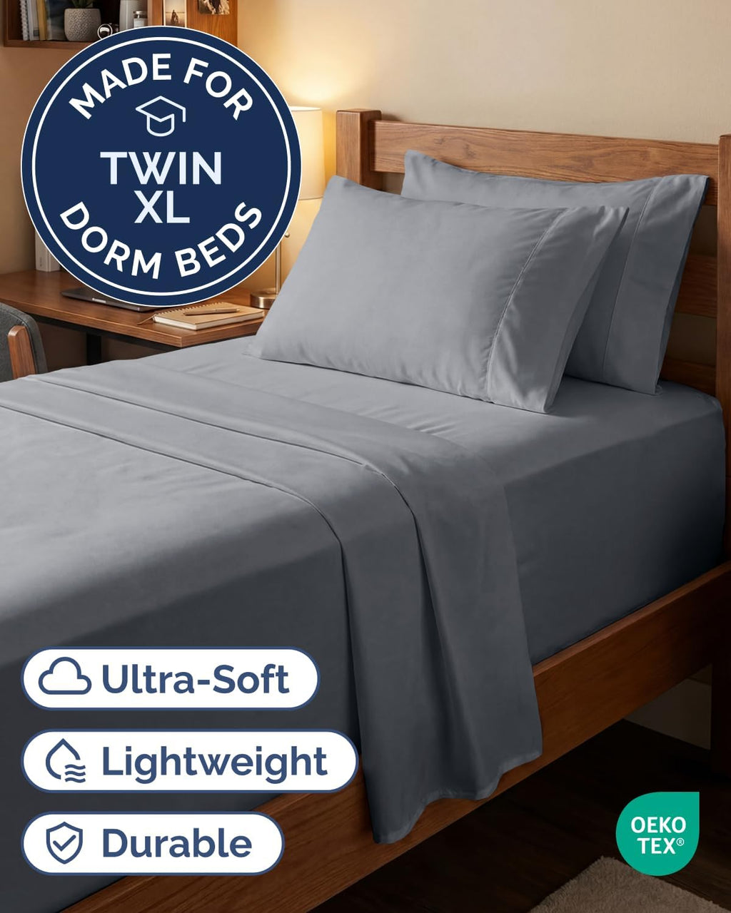 Skiennix Extra Deep Twin XL Sheet Set | 4-Piece Breathable Cooling Bedding - Soft, Wrinkle-Free, Steel Blue