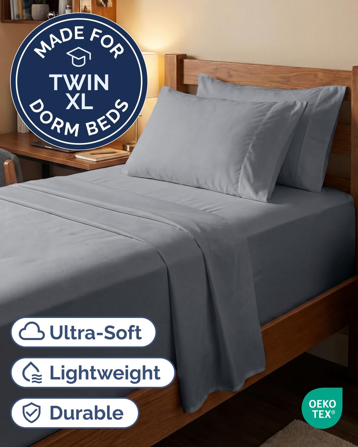 Skiennix Extra Deep Twin XL Sheet Set | 4-Piece Breathable Cooling Bedding - Soft, Wrinkle-Free, Steel Blue