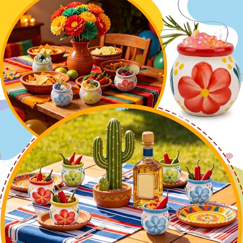 Gejoy 12 Pcs Bloom Mexican Cantaritos De Barro 3oz Clay Shot Cups for Tequila & Cocktails