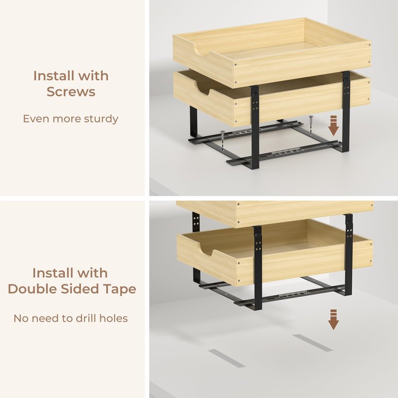 COOLBEBE Pull Out Drawer Organizer for Cabinets, 2 Tier Soft Close Cabinet Drawers Slide Out, 2 Layer Wood Double Tier Pull Out Shelves for Kitchen, Pantry, Bathroom