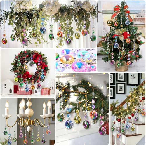 Vellibring 12PCS Rainbow Crystal Christmas Ornaments - Iridescent Glass Balls for Tree Decoration