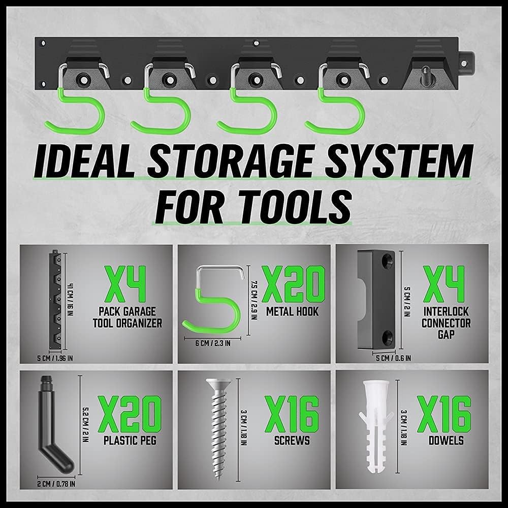 SWANLAKE Adjustable 64-Inch Wall-Mounted Storage System - Tool Organizer with Black Hooks