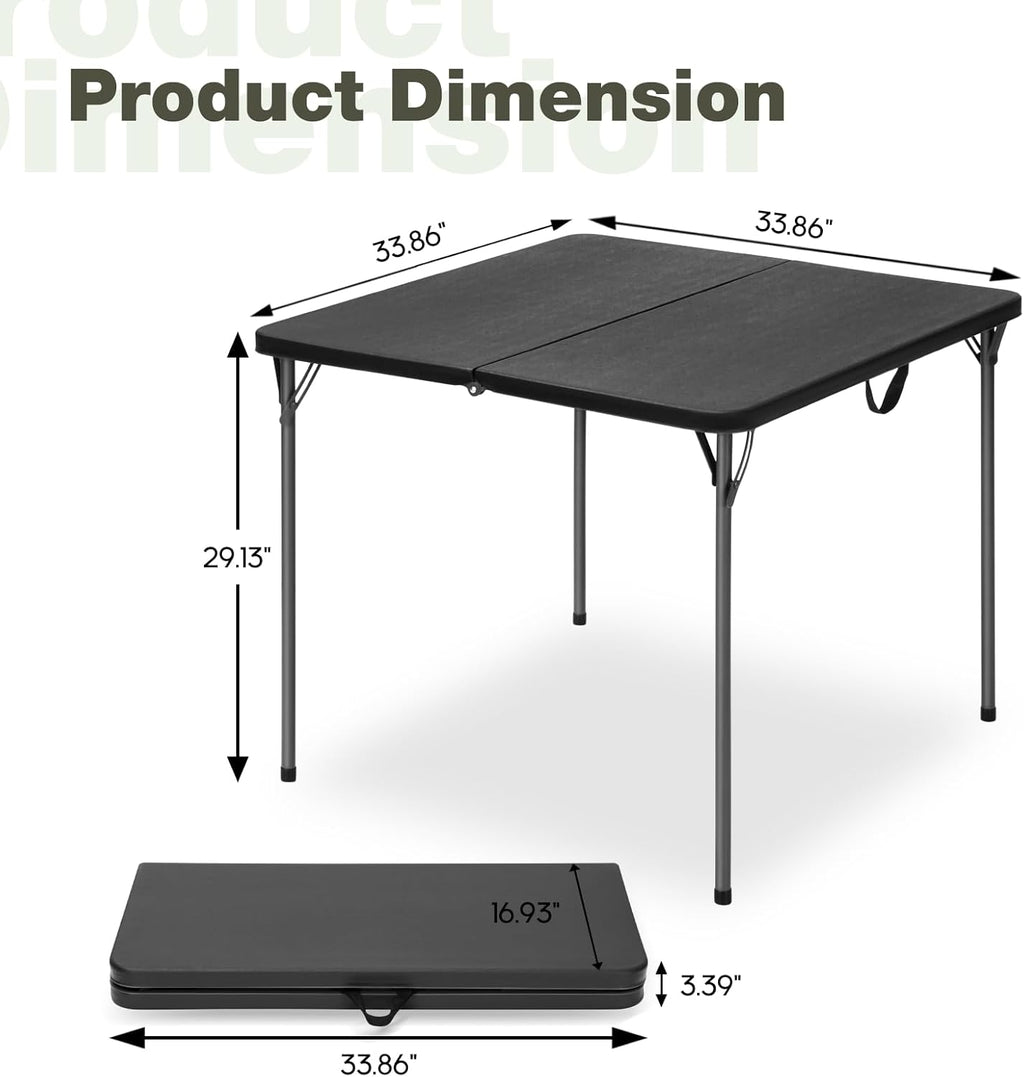 Regine Folding Table - 34" Square Portable Table for 4, 330lbs Capacity, Heavy-Duty Steel Legs, Black