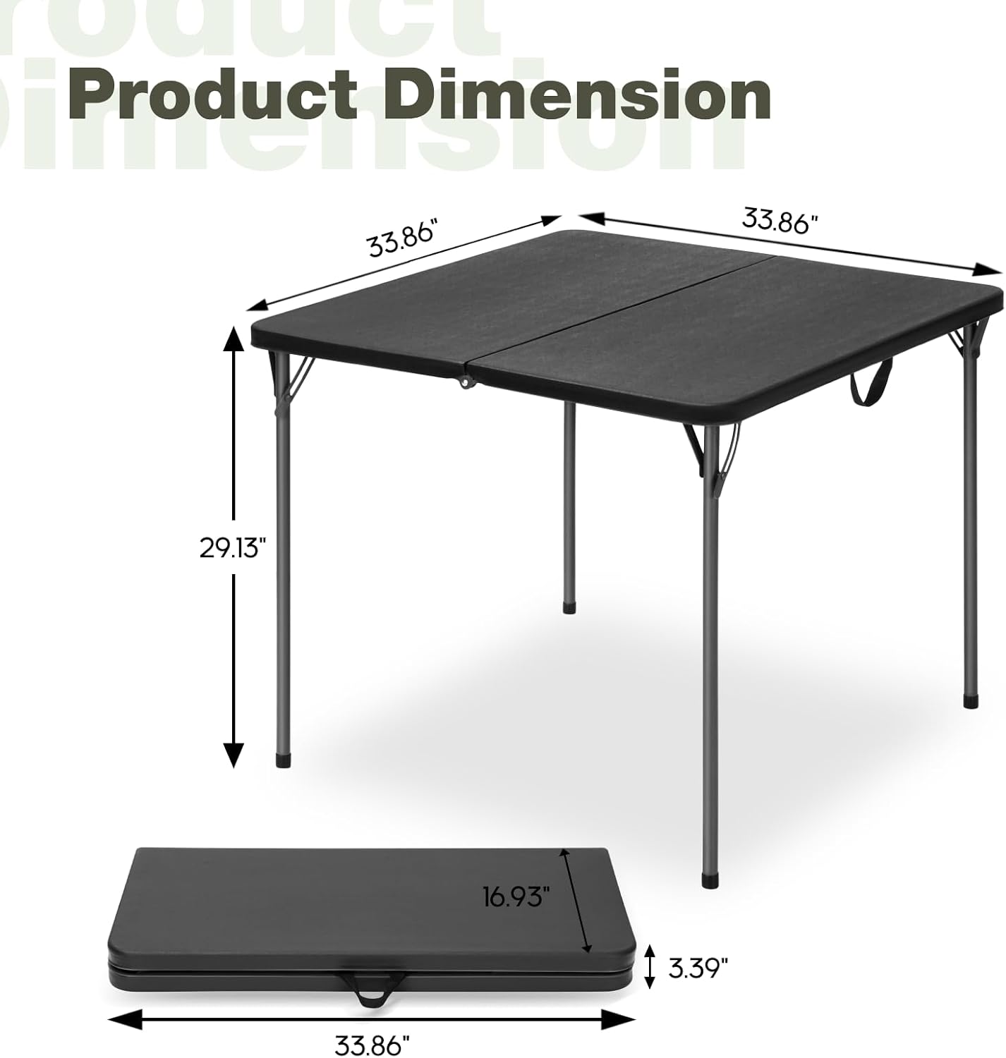 Regine Folding Table - 34" Square Portable Table for 4, 330lbs Capacity, Heavy-Duty Steel Legs, Black