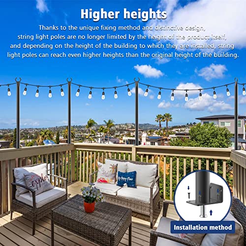 5ft Outdoor String Light Poles - Heavy-Duty Galvanized Steel, 2 Pack
