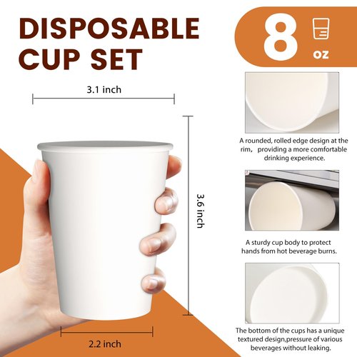 MOUMOULIFE Paper Cups 8 oz 500 Count Bulk - Disposable Coffee Cups 8 oz Hot Cups, Leak Proof & Food Safe (For Office, Travel)